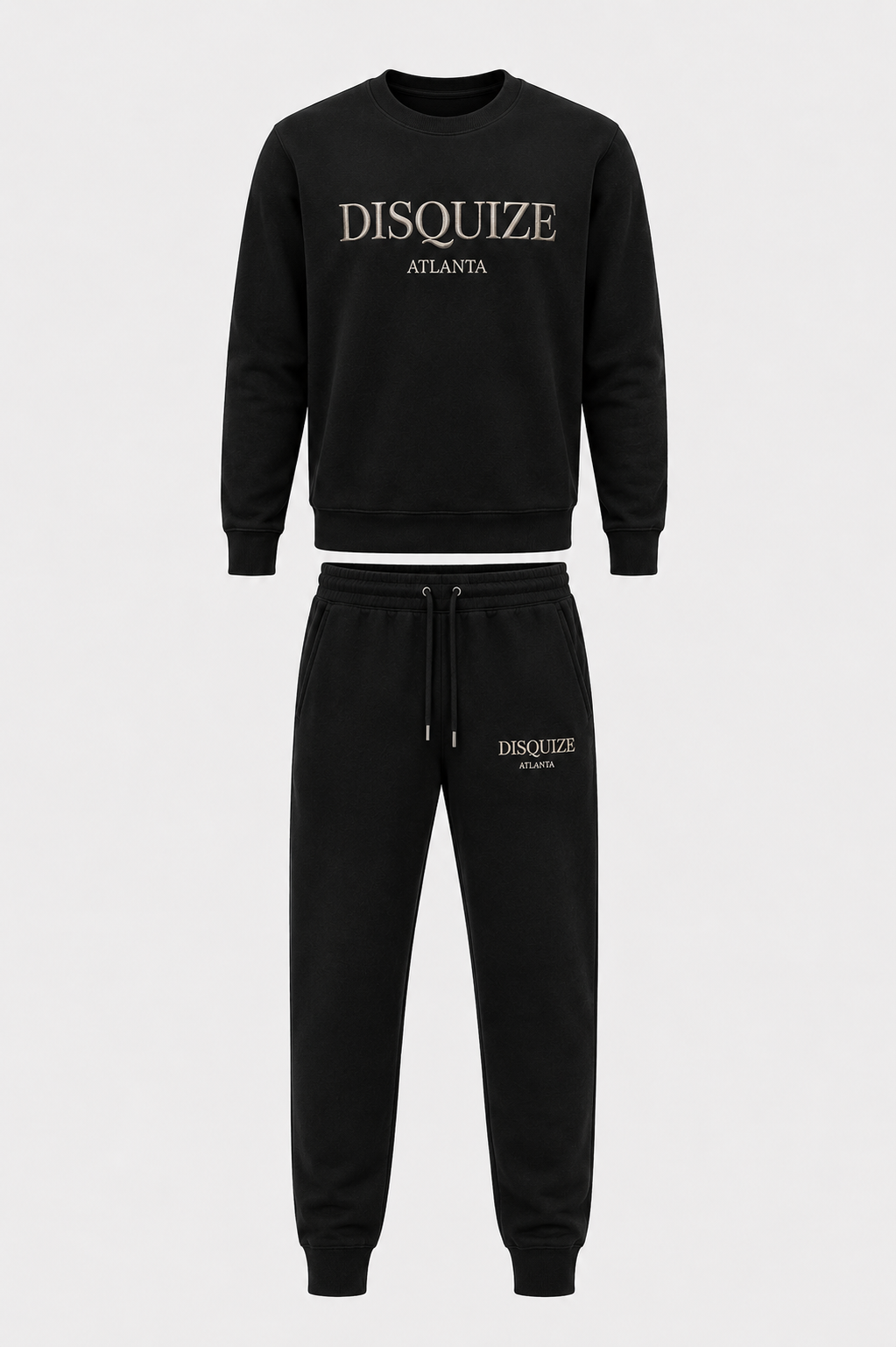 Black DISQUIZE sweat suit with matching crewneck and joggers