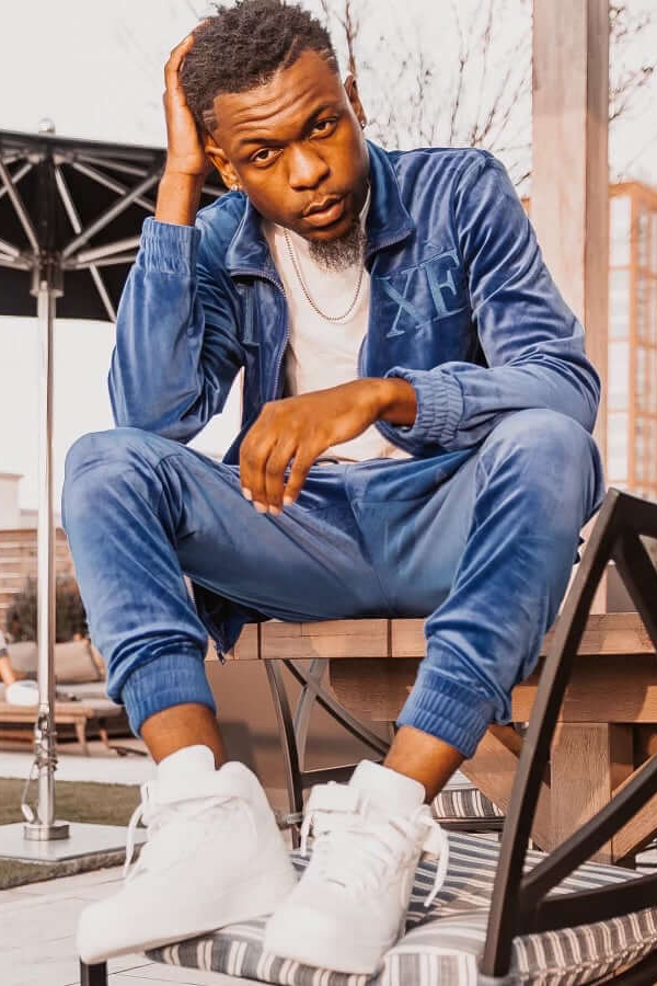 Blue velour LUXE two-piece tracksuit with matching jacket and joggers