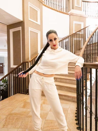 Cream LUXE Crop Set – Unisex Premium Velour Two-Piece